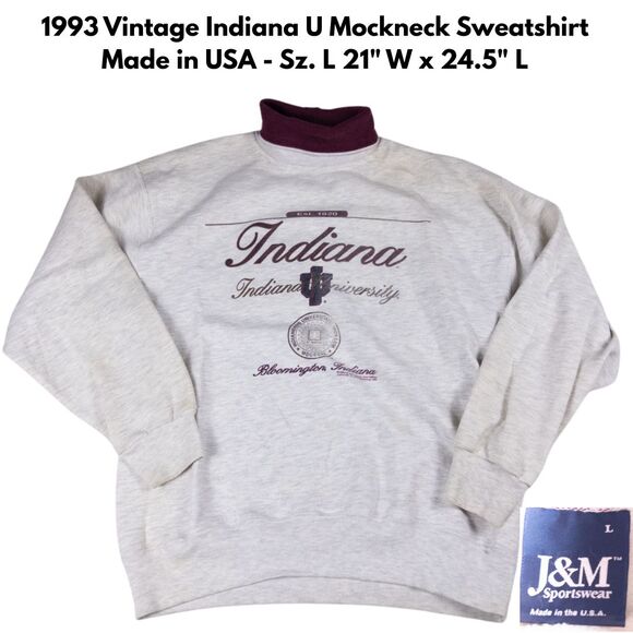 Vintage 90s Indiana University Mockneck Sweatshirt L Gray Maroon Hoosiers USA - Picture 1 of 7